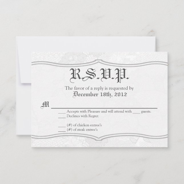 3x5 R.S.V.P. Reply Card Country White Lace Print (Front)