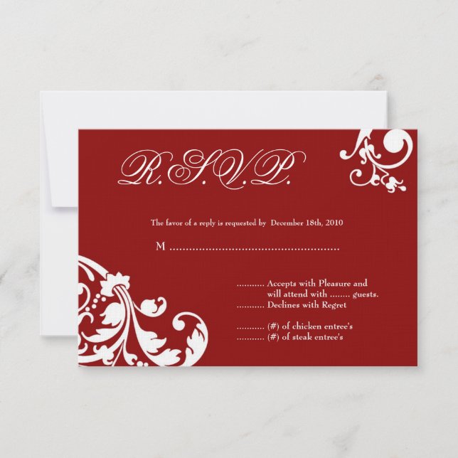 3x5 R.S.V.P. Reply Card Crimson Red Floral Foliage (Front)