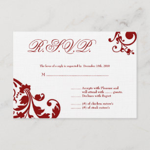 3x5 R.S.V.P. Reply Card Crimson Red Floral Foliage