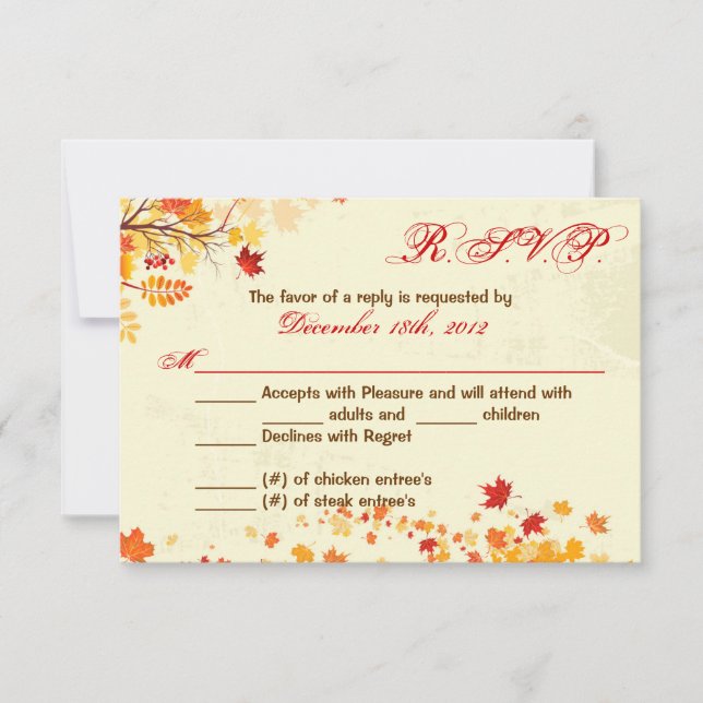 3x5 R.S.V.P. Reply Card Fall Breeze Autumn Leaves (Front)