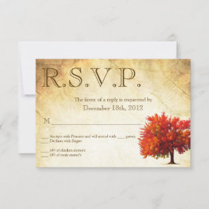 3x5 R.S.V.P. Reply Card Fall Tree Aged Paper Vinta