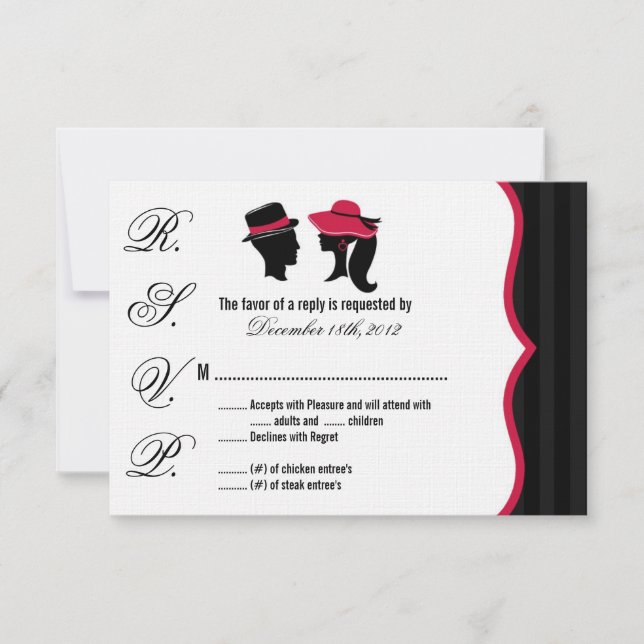 3x5 R.S.V.P. Reply Card Formal Hats Elegant Retro (Front)
