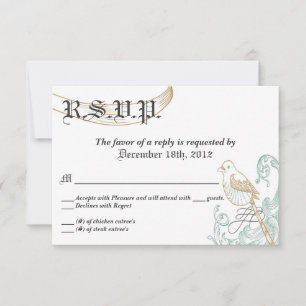 3x5 R.S.V.P. Reply Card Formal Vintage Bird Couple