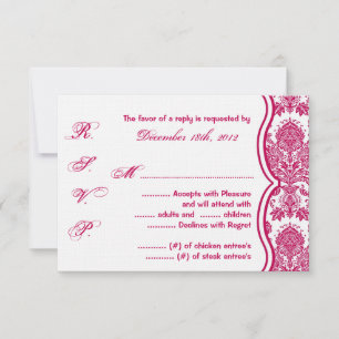 3x5 R.S.V.P. Reply Card Fusia White Damask Lace