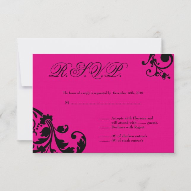 3x5 R.S.V.P. Reply Card Hot Pink Floral Foliage (Front)