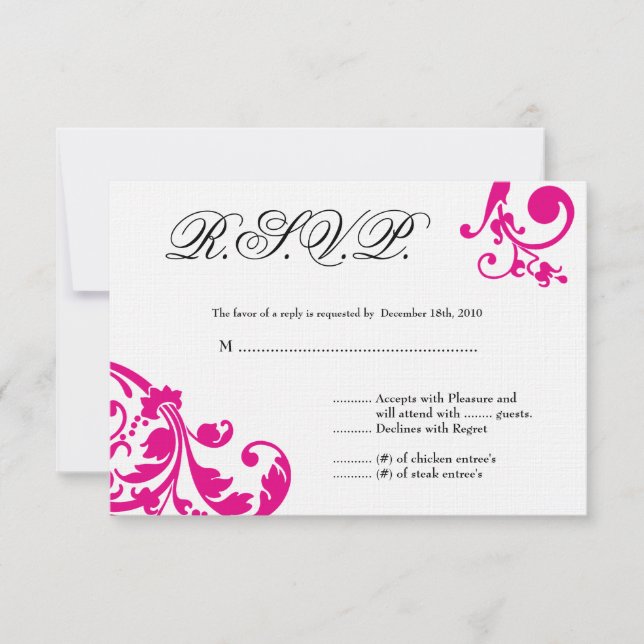 3x5 R.S.V.P. Reply Card Hot Pink Floral Foliage (Front)