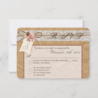 3x5 R.S.V.P. Reply Card Kraft Paper Lace Twine Bow