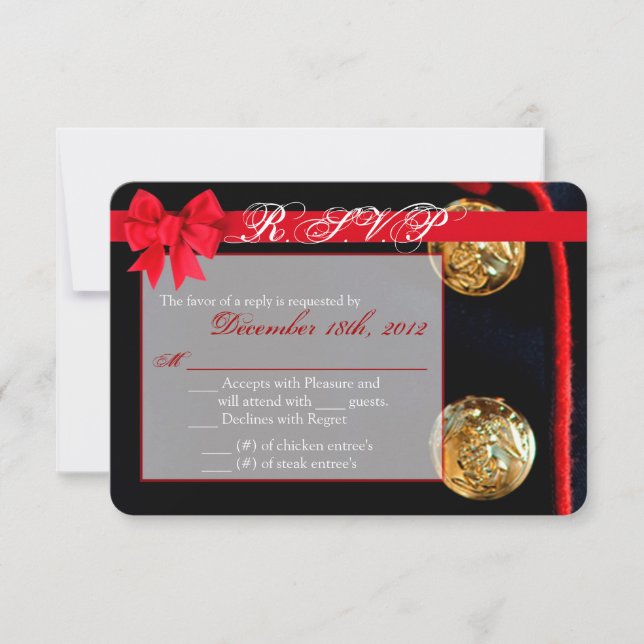 3x5 R.S.V.P. Reply Card Marine Dress Blues Uniform (Front)