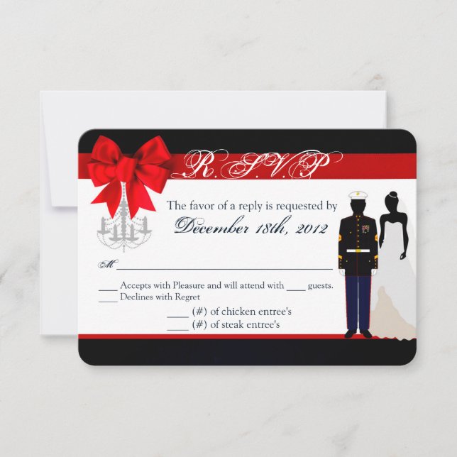 3x5 R.S.V.P. Reply Card Marine Uniform Groom Bride (Front)