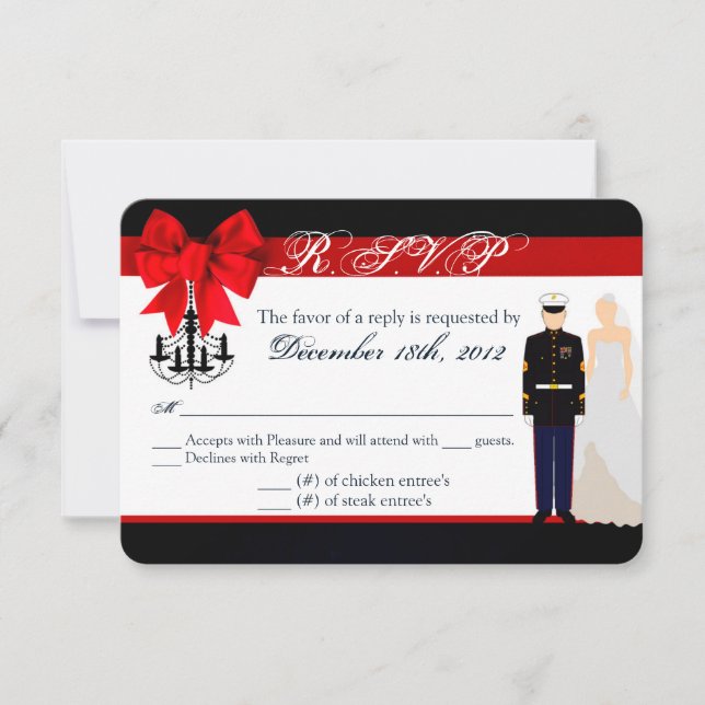 3x5 R.S.V.P. Reply Card Marine Uniform Groom Bride (Front)