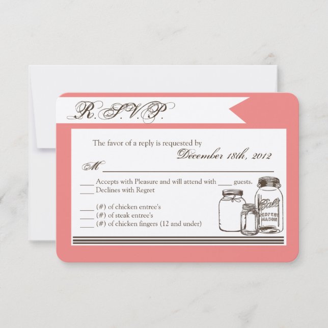 3x5 R.S.V.P. Reply Card Mason Jar Country Rustic (Front)