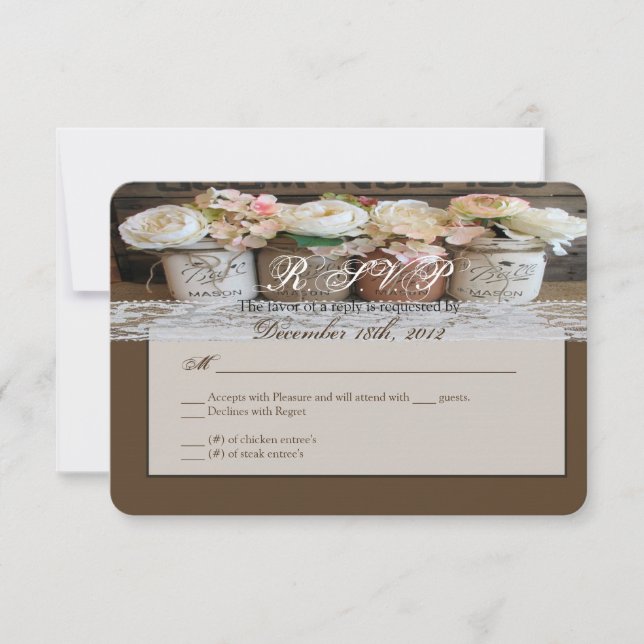 3x5 R.S.V.P. Reply Card Mason Jars with Roses (Front)