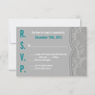 3x5 R.S.V.P. Reply Card Modern Grey Damask Lace