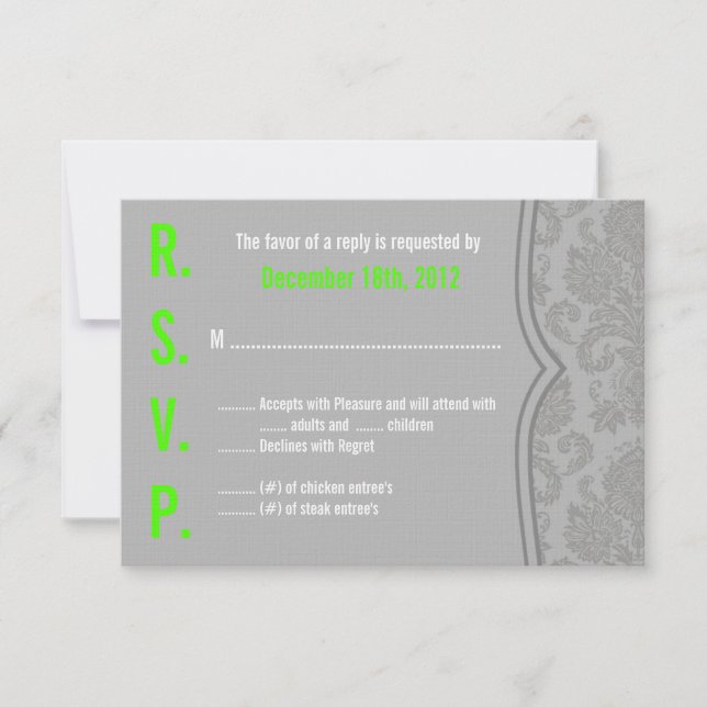 3x5 R.S.V.P. Reply Card Modern Grey Damask Lace (Front)