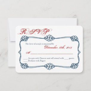 3x5 R.S.V.P. Reply Card Navy Nautical Knot Anchor