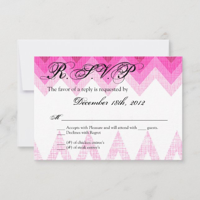 3x5 R.S.V.P. Reply Card Ombre Chevron Pink (Front)