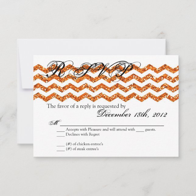 3x5 R.S.V.P. Reply Card Oran Glitter Chevron Strip (Front)