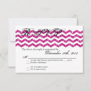 3x5 R.S.V.P. Reply Card Pink Glitter Chevron Strip