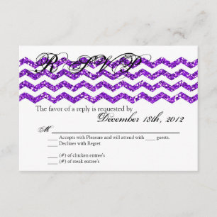 3x5 R.S.V.P. Reply Card Purp Glitter Chevron Strip