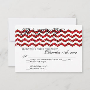 3x5 R.S.V.P. Reply Card Red Glitter Chevron Strip