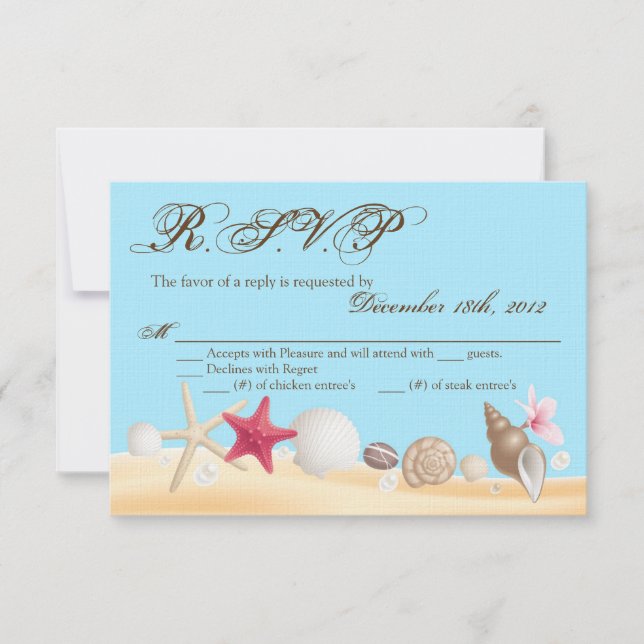 3x5 R.S.V.P. Reply Card Sea Shells Beach Sand Ocea (Front)