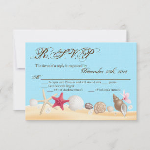 3x5 R.S.V.P. Reply Card Sea Shells Beach Sand Ocea