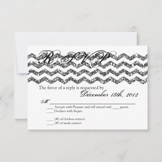3x5 R.S.V.P. Reply Card Silv Glitter Chevron Strip (Front)