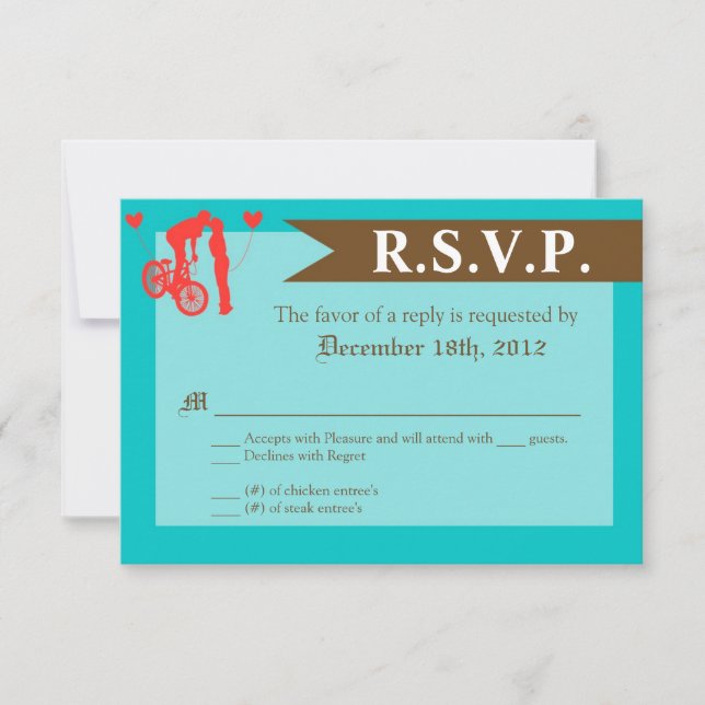 3x5 R.S.V.P. Reply Card Teen Love Couple on Bicycl (Front)