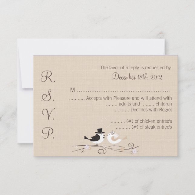 3x5 R.S.V.P. Reply Card Wedding Birds Bride Groom (Front)