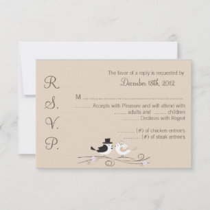 3x5 R.S.V.P. Reply Card Wedding Birds Bride Groom