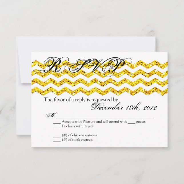 3x5 R.S.V.P. Reply Card Yell Glitter Chevron Strip (Front)