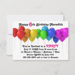 3x5 Rainbow Balloons Birthday Invitation Pink