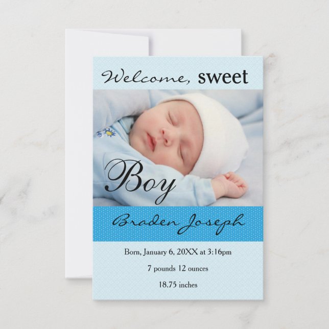 3x5Sweet Boy Newborn Baby Birth Announcement (Front)