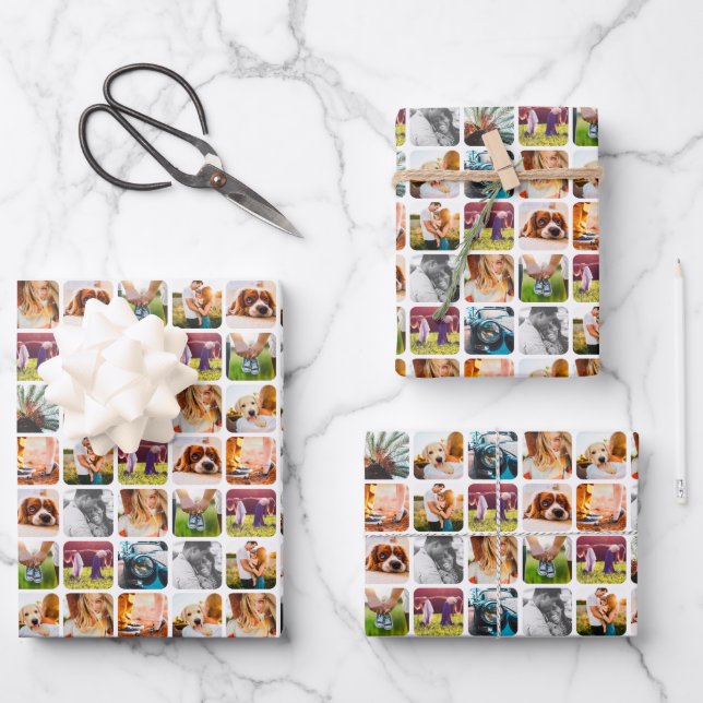 3x Sheets 10 Photo Template Rounded Wrapping Paper (Front)