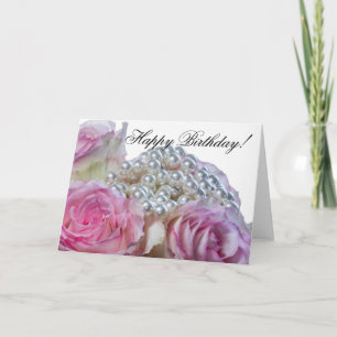 4008-White & Pink Rose Birthday Card