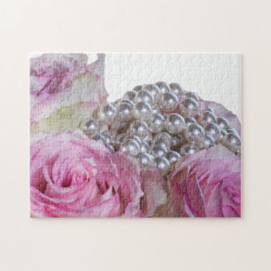 4008-White & Pink Roses with Pearls & Dew Puzzle