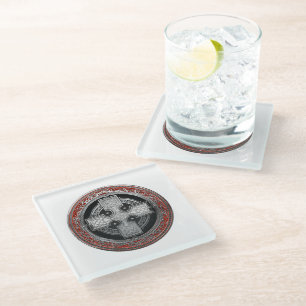 [400] Ancient Celtic Sacred Silver Knot Cross Glass Coaster