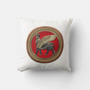 [400] Assyrian Winged Bull: Gold and Black Lamassu Cushion