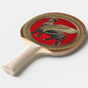 [400] Assyrian Winged Bull: Gold and Black Lamassu Ping Pong Paddle
