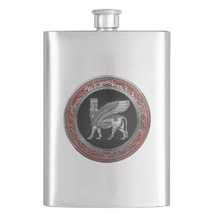 [400] Assyrian Winged Bull - Silver Lamassu Hip Flask