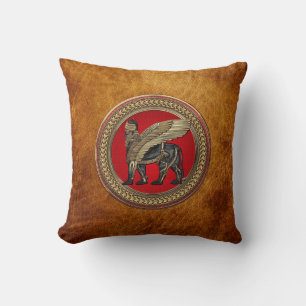 [400] Assyrian Winged Lion: Gold & Black Lamassu Cushion