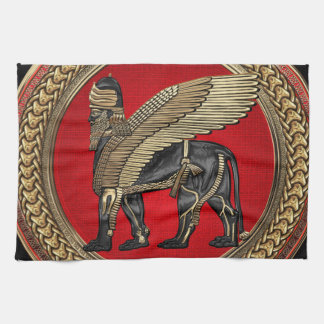 [400] Assyrian Winged Lion: Gold & Black Lamassu Tea Towel