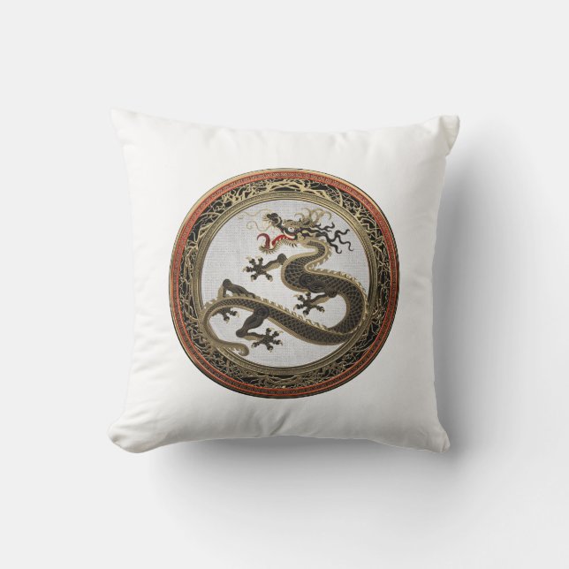 [400] Black and Gold Sacred Eastern Dragon Cushion (Front)