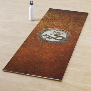 [400] Black and Gold Sacred Eastern Dragon Yoga Mat