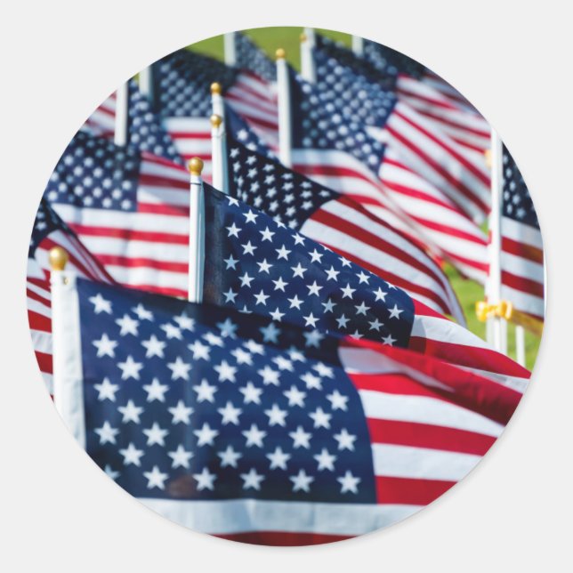 400 flags waving proudly in a field classic round sticker (Front)