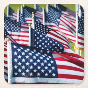 400 flags waving proudly in a field square paper coaster