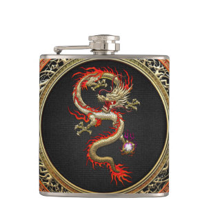 [400] Golden Chinese Dragon Fucanglong Hip Flask