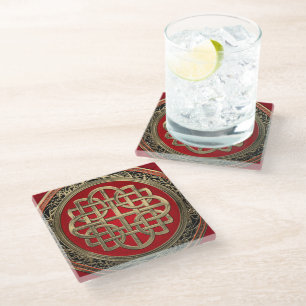 [400] Sacred Celtic Gold Knot Cross Glass Coaster