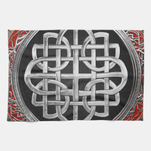 [400] Sacred Celtic Silver Knot Cross Tea Towel