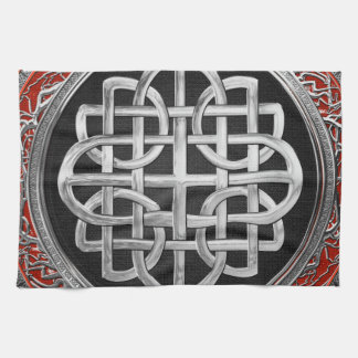 [400] Sacred Celtic Silver Knot Cross Tea Towel